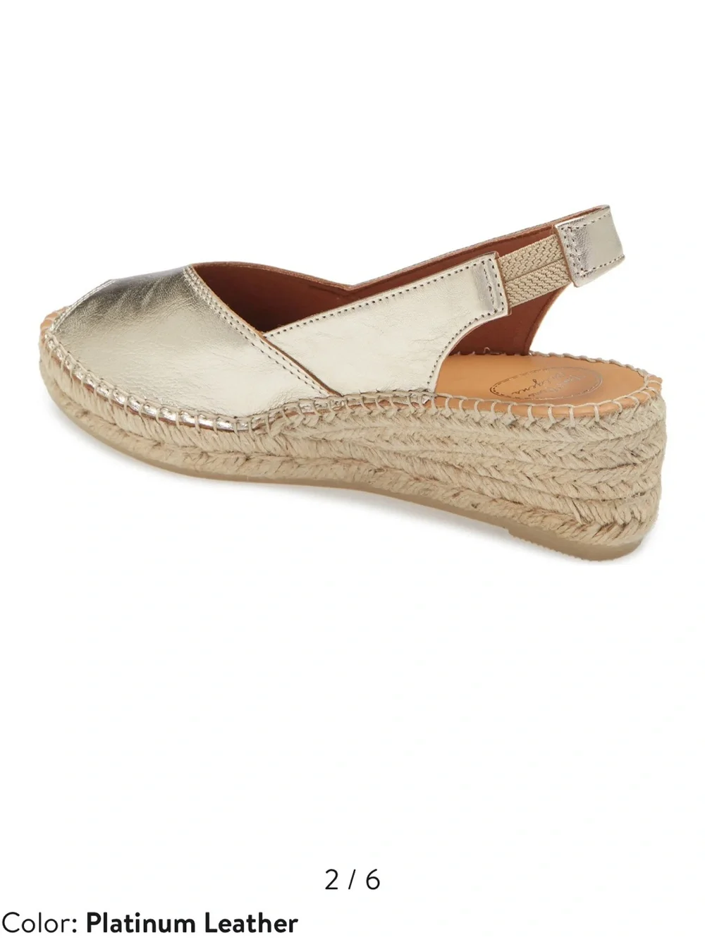 Bernia Espadrille Wedge Platinum Leather Toni Pons 38EU 7-7.5US